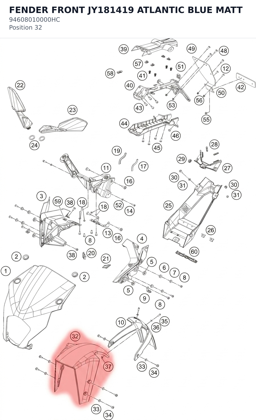 Diagram preview: FENDER FRONT JY181419 ATLANTIC BLUE MATT (94608010000HC)