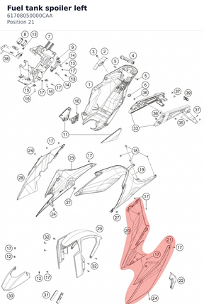 Diagram preview: Fuel tank spoiler left (61708050000CAA)