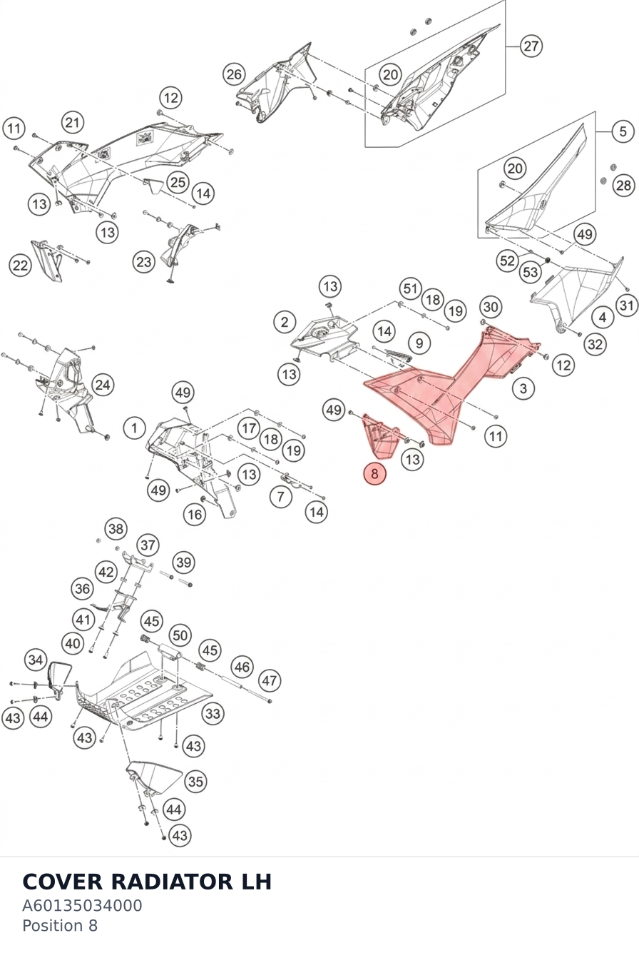 Diagram preview: COVER RADIATOR LH (A60135034000)