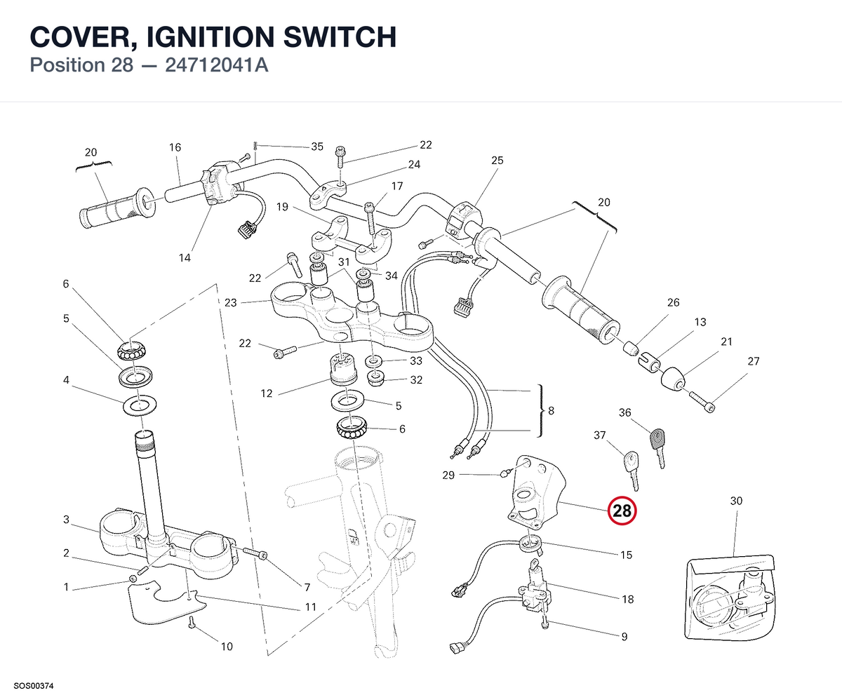 COVER, IGNITION SWITCH 24712041A diagram position