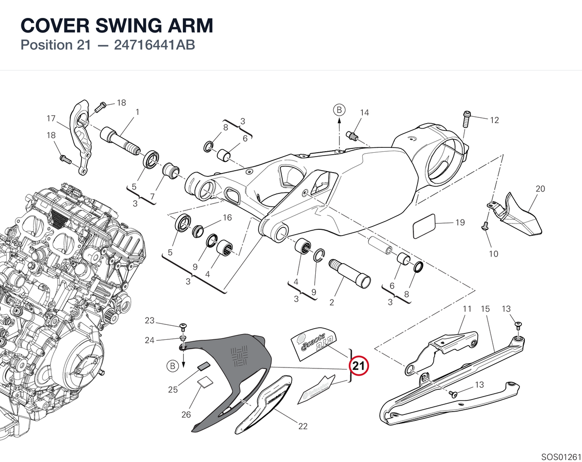 COVER SWING ARM 24716441AB diagram position