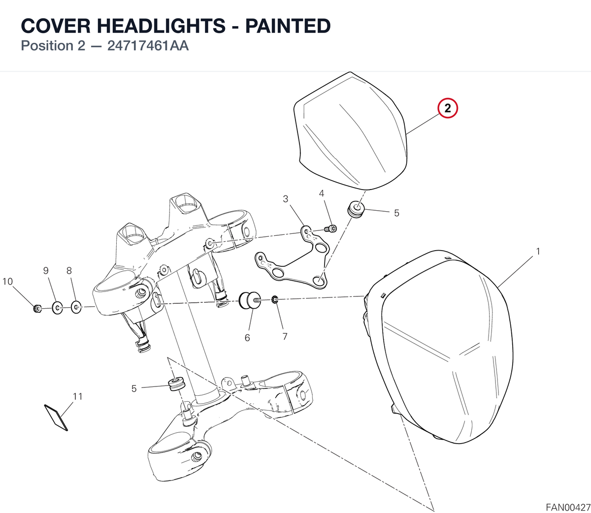 COVER HEADLIGHTS - PAINTED 24717461AA diagram position