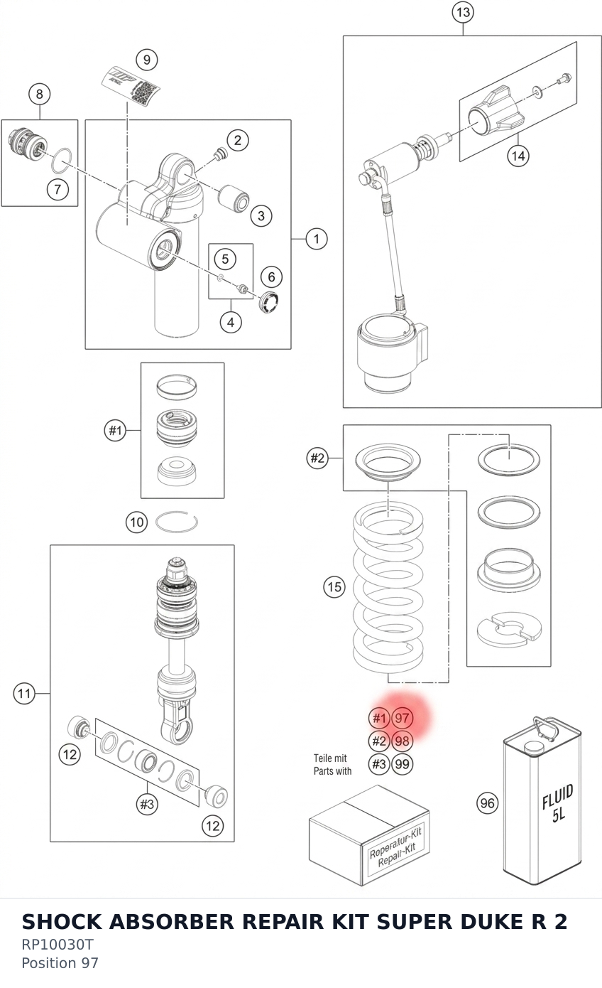 Diagram preview: SHOCK ABSORBER REPAIR KIT SUPER DUKE R 2 (RP10030T)