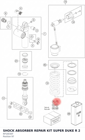 Diagram preview: SHOCK ABSORBER REPAIR KIT SUPER DUKE R 2 (RP10030T)