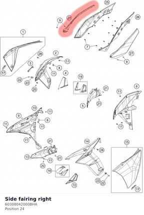 Diagram preview: Side fairing right (60308042000BHA)
