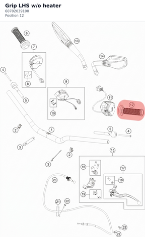 Diagram preview: Grip LHS w/o heater (60702039100)