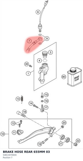 Diagram preview: BRAKE HOSE REAR 655MM 03 (54813070000)