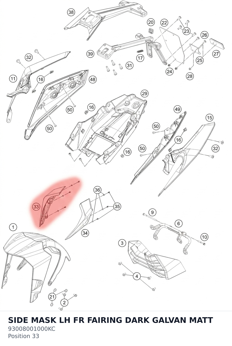 Diagram preview: SIDE MASK LH FR FAIRING DARK GALVAN MATT (93008001000KC)