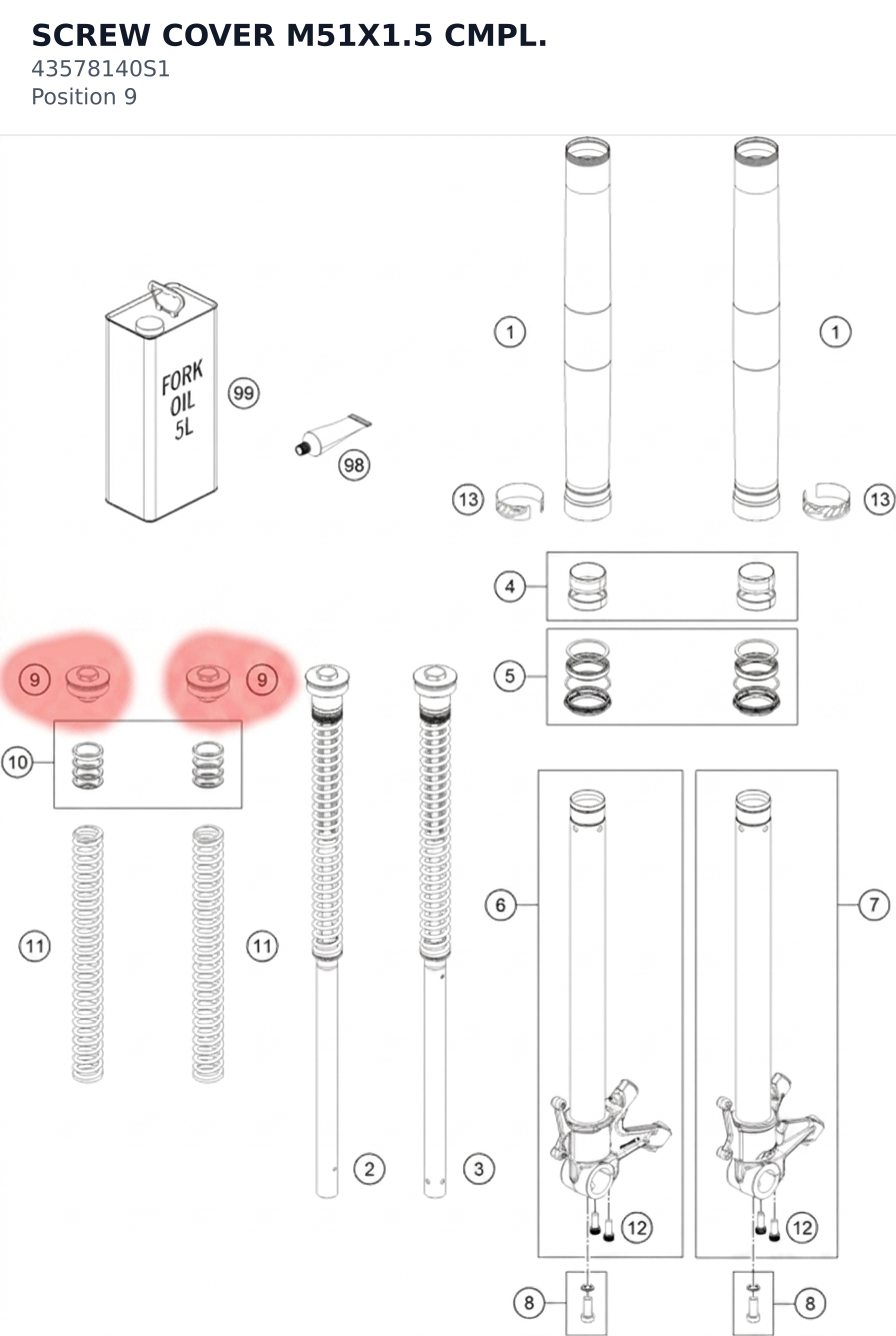 Diagram preview: SCREW COVER M51X1.5 CMPL. (43578140S1)