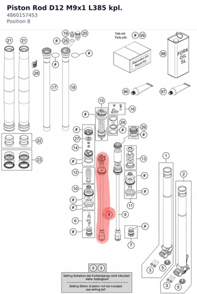 Diagram preview: Piston Rod D12 M9x1 L385 kpl. (48601574S3)