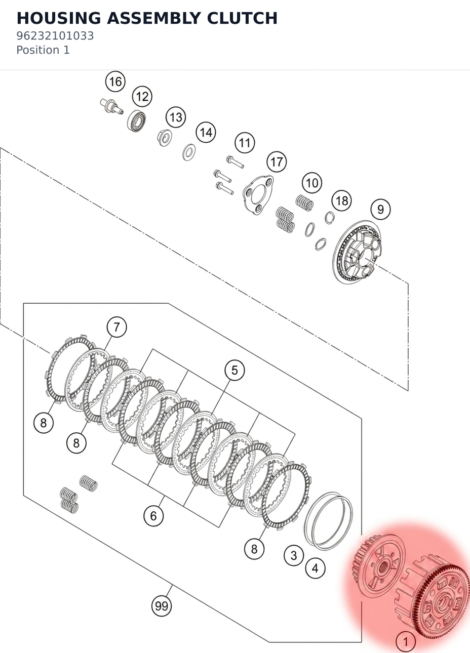 Diagram preview: HOUSING ASSEMBLY CLUTCH (96232101033)