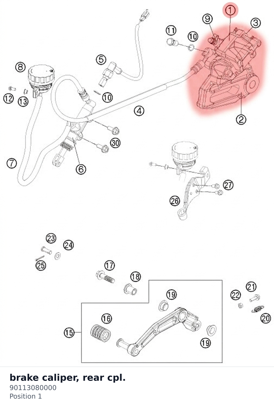 Diagram preview: brake caliper, rear cpl. (90113080000)
