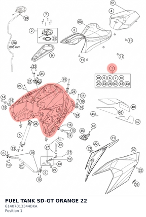 Diagram preview: FUEL TANK SD-GT ORANGE 22 (61407013344BKA)