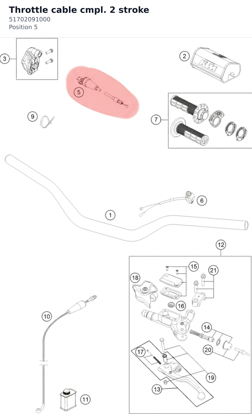 Diagram preview: Throttle cable cmpl. 2 stroke (51702091000)