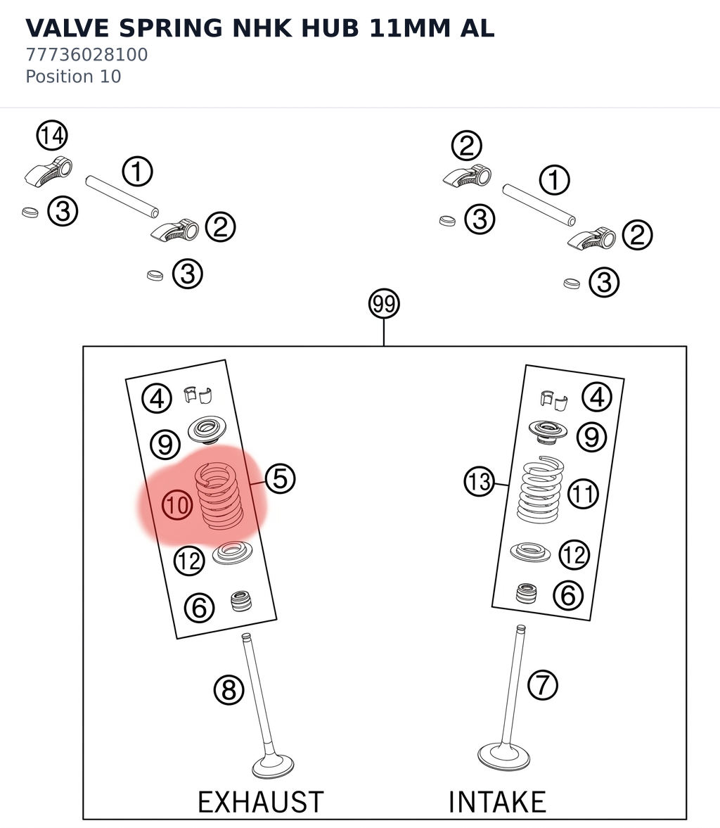 Diagram preview: VALVE SPRING NHK HUB 11MM AL (77736028100)