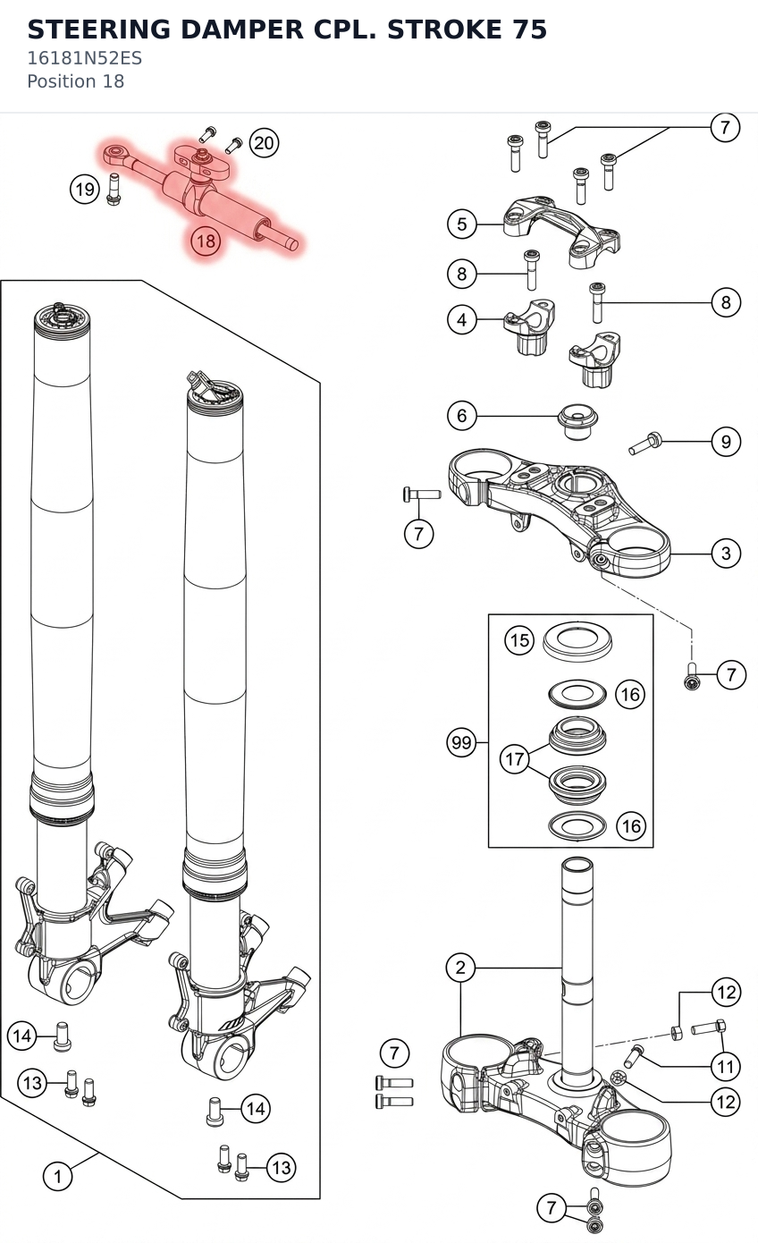 Diagram preview: STEERING DAMPER CPL. STROKE 75 (16181N52ES)