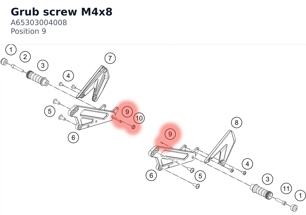 Diagram preview: Grub screw M4x8 (A65303004008)
