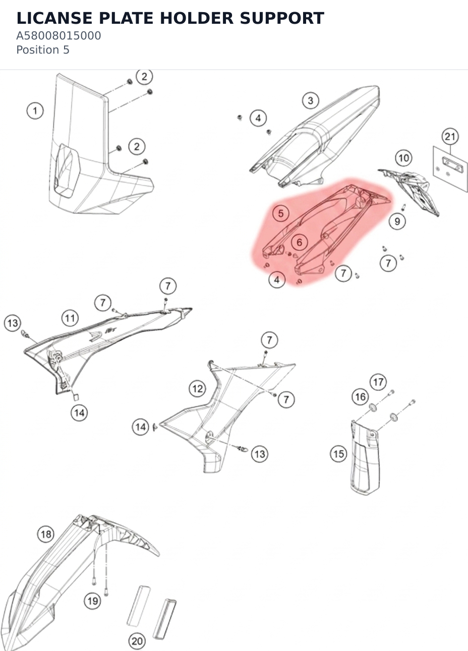 Diagram preview: LICANSE PLATE HOLDER SUPPORT (A58008015000)