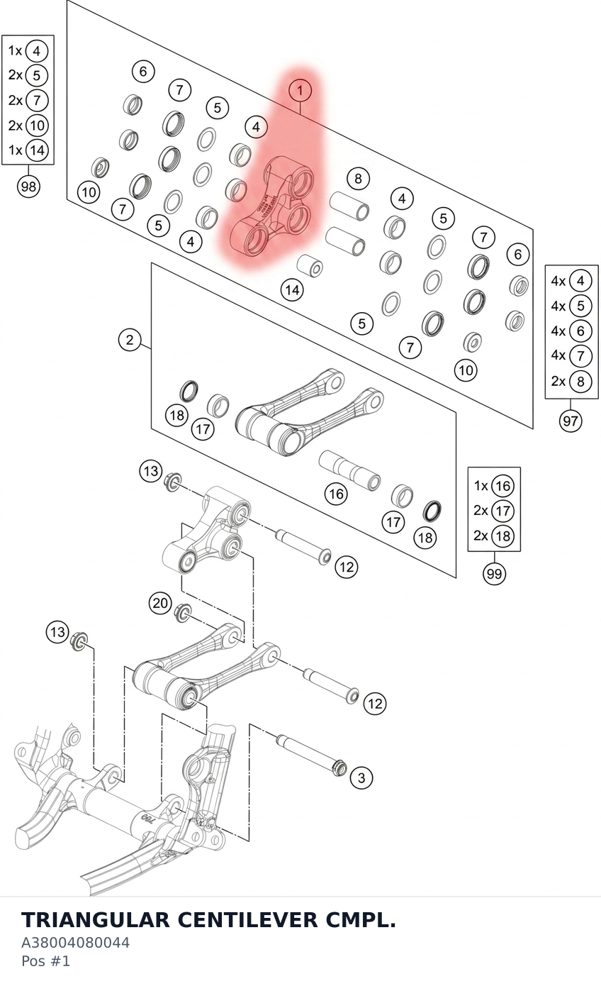 Diagram preview: TRIANGULAR CENTILEVER CMPL. (A38004080044)