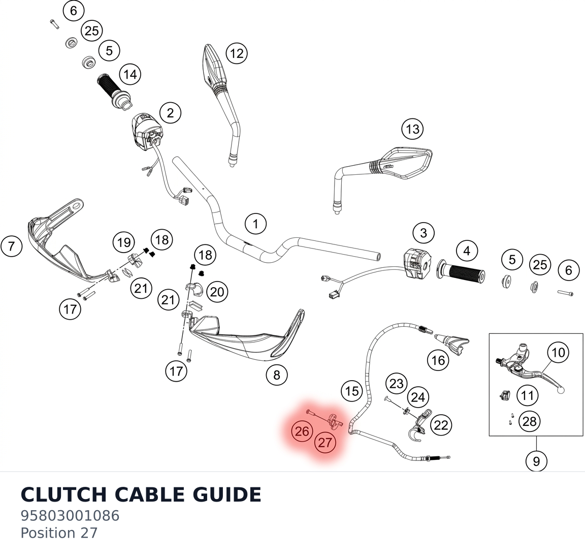 Diagram preview: CLUTCH CABLE GUIDE (95803001086)