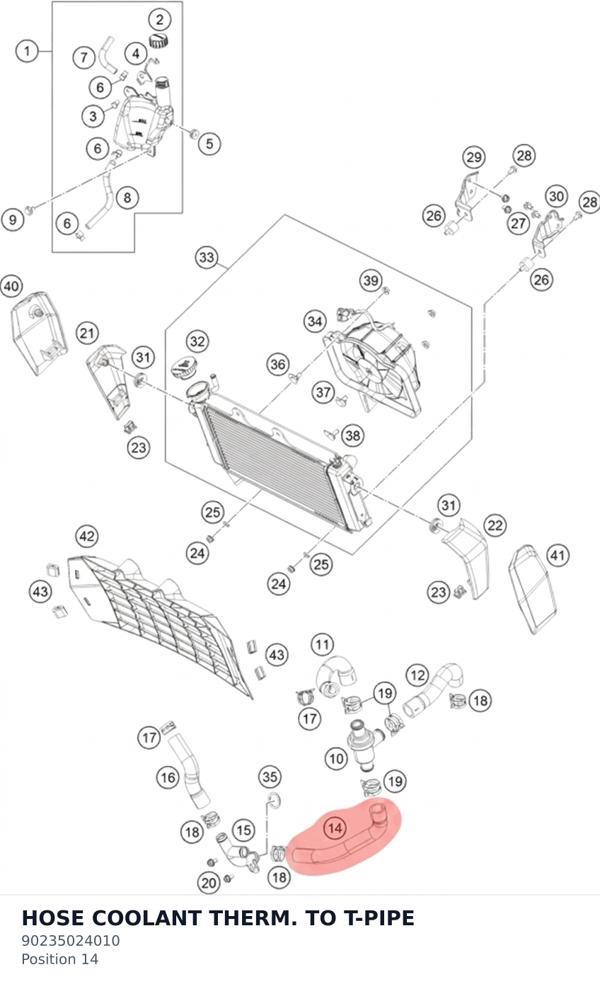 Diagram preview: HOSE COOLANT THERM. TO T-PIPE (90235024010)