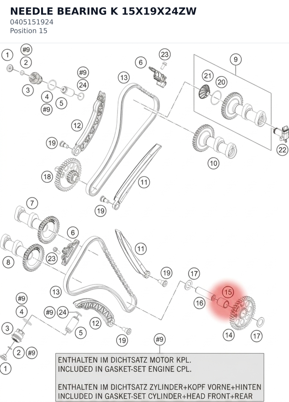 Diagram preview: NEEDLE BEARING K 15X19X24ZW (0405151924)