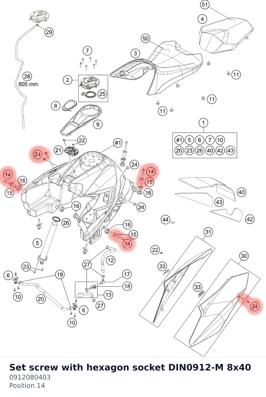Diagram preview: Set screw with hexagon socket DIN0912-M 8x40 (0912080403)