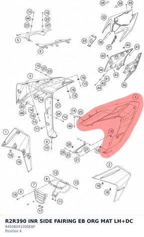 Diagram preview: R2R390 INR SIDE FAIRING EB ORG MAT LH+DC (94508041000EBF)