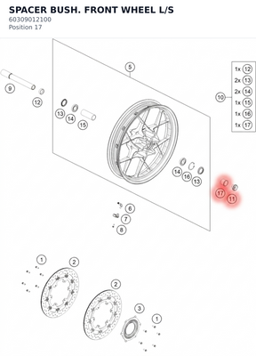 Diagram preview: SPACER BUSH. FRONT WHEEL L/S (60309012100)