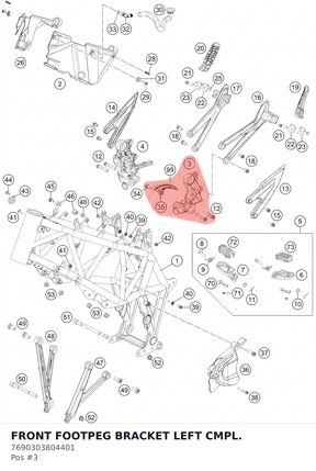 Diagram preview: FRONT FOOTPEG BRACKET LEFT CMPL. (7690303804401)