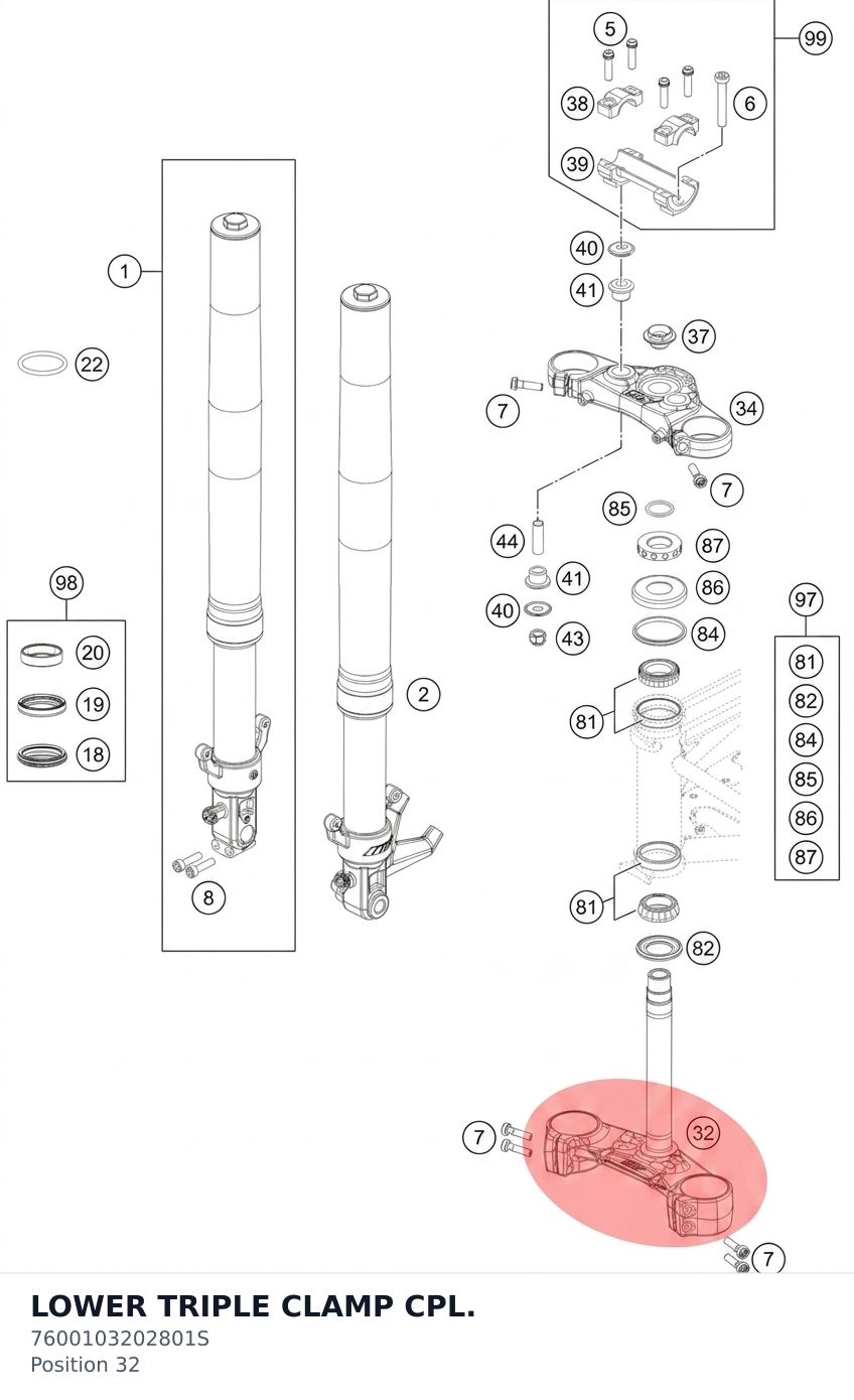Diagram preview: LOWER TRIPLE CLAMP CPL. (7600103202801S)