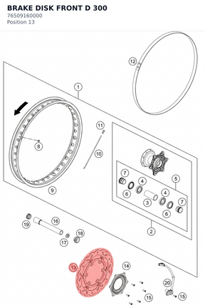 Diagram preview: BRAKE DISK FRONT D 300 (76509160000)