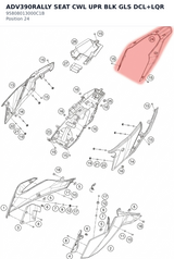 Diagram preview: ADV390RALLY SEAT CWL UPR BLK GLS DCL+LQR (95808013000C1B)