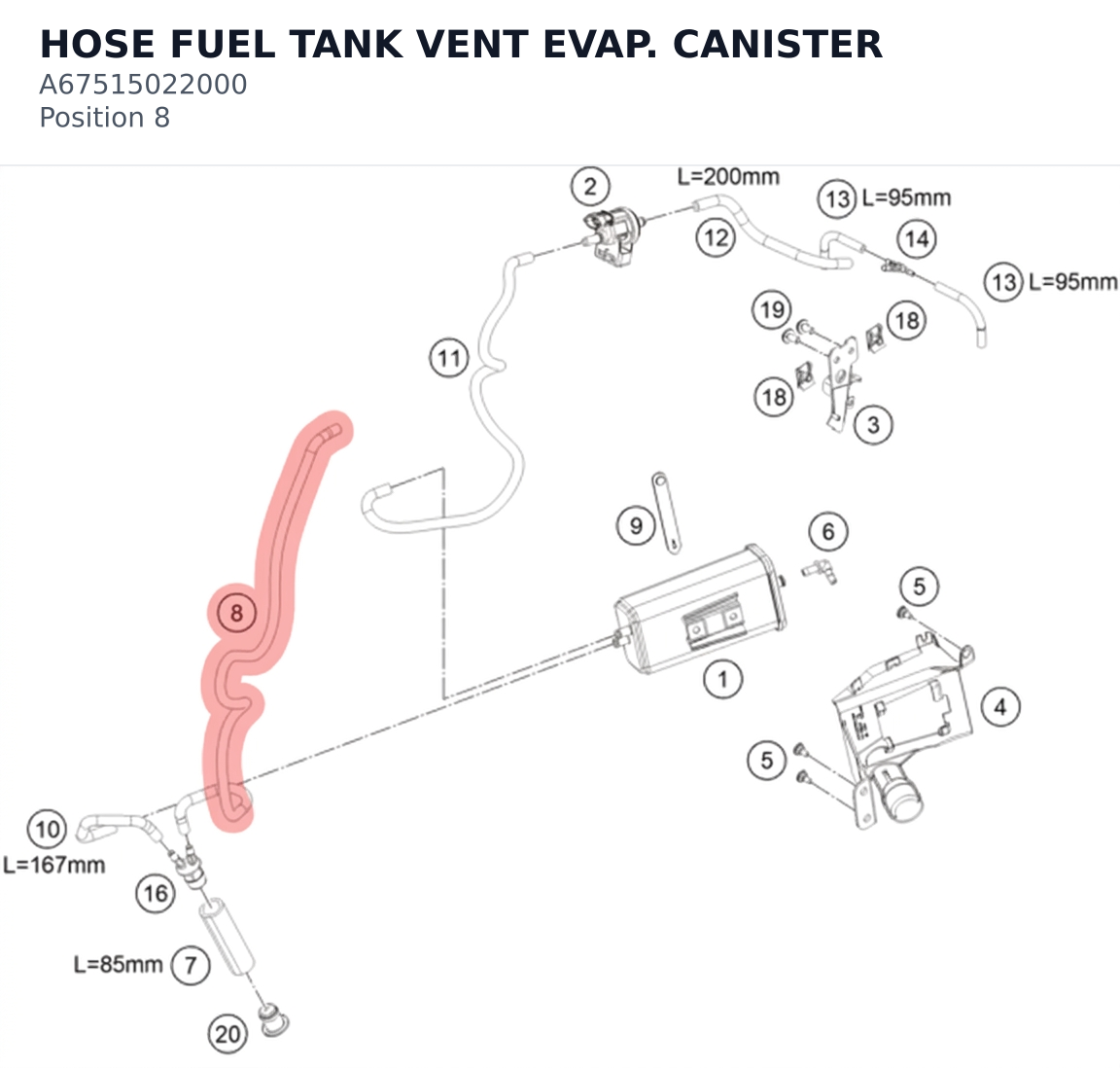 Diagram preview: HOSE FUEL TANK VENT EVAP. CANISTER (A67515022000)