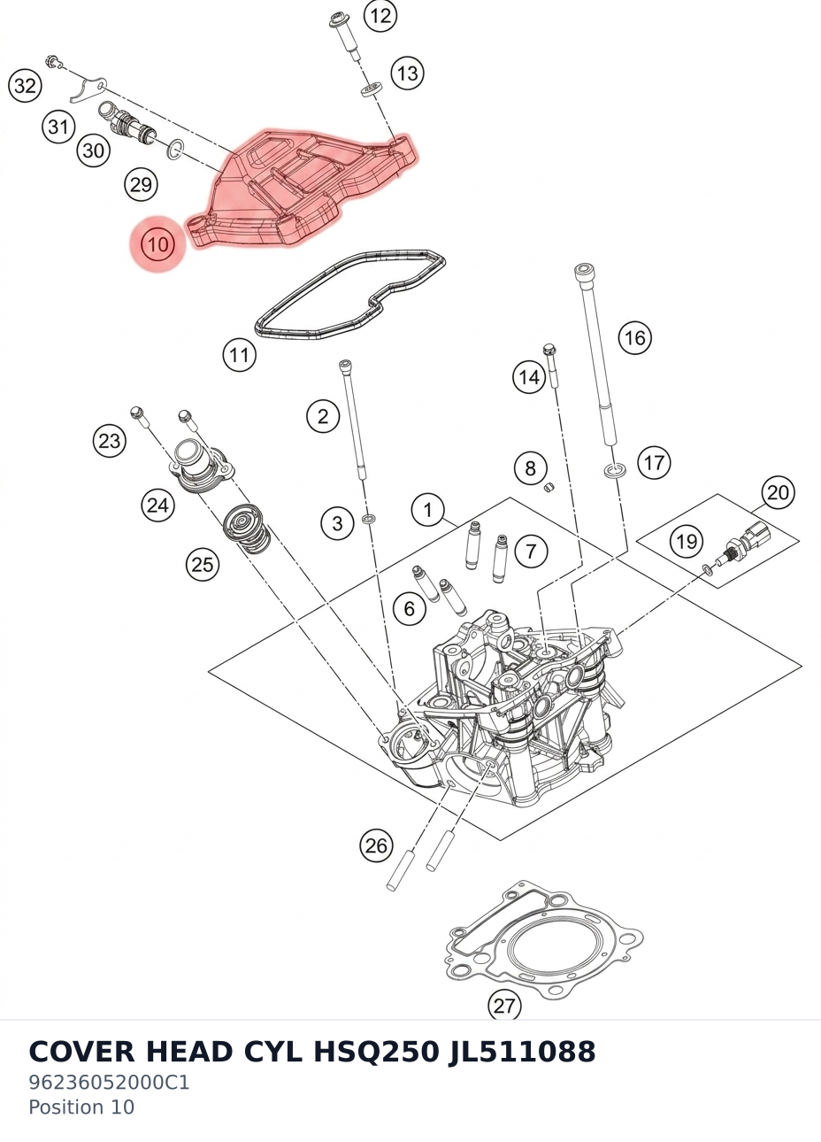 Diagram preview: COVER HEAD CYL HSQ250 JL511088 (96236052000C1)
