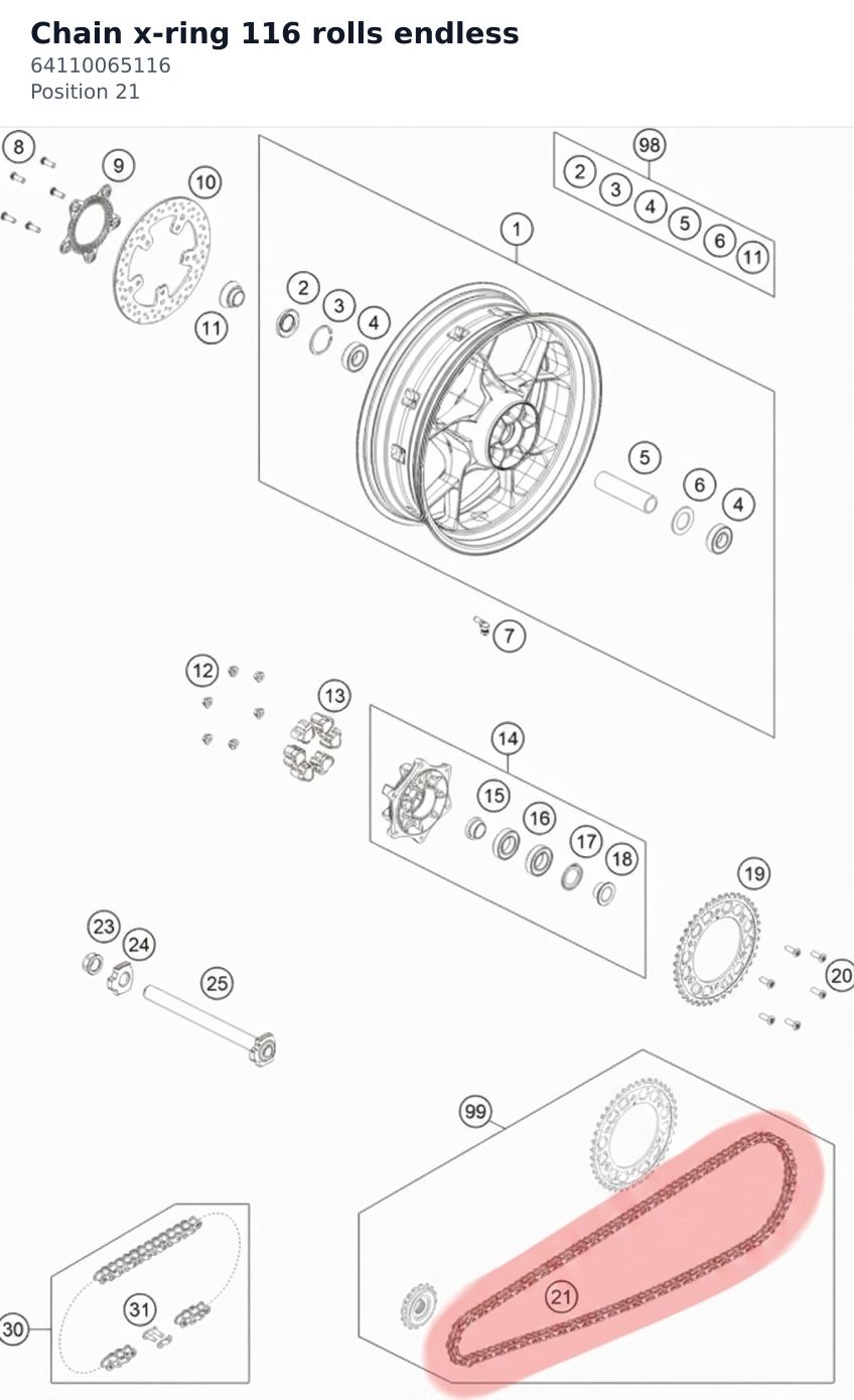 Diagram preview: Chain x-ring 116 rolls endless (64110065116)