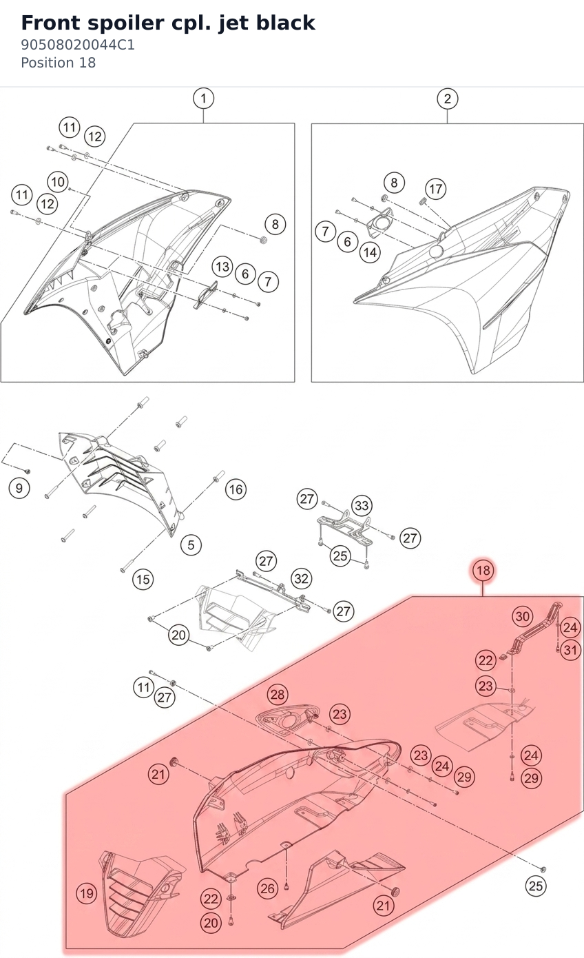 Diagram preview: Front spoiler cpl. jet black (90508020044C1)