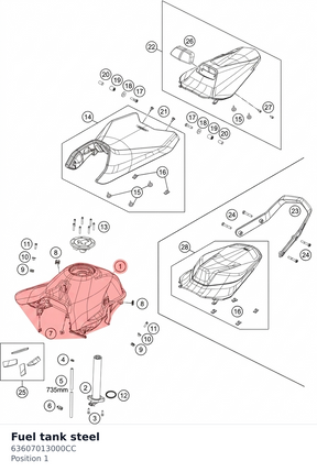 Diagram preview: Fuel tank steel (63607013000CC)