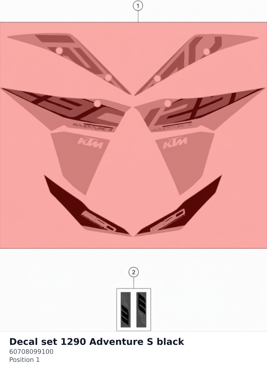 Diagram preview: Decal set 1290 Adventure S black (60708099100)