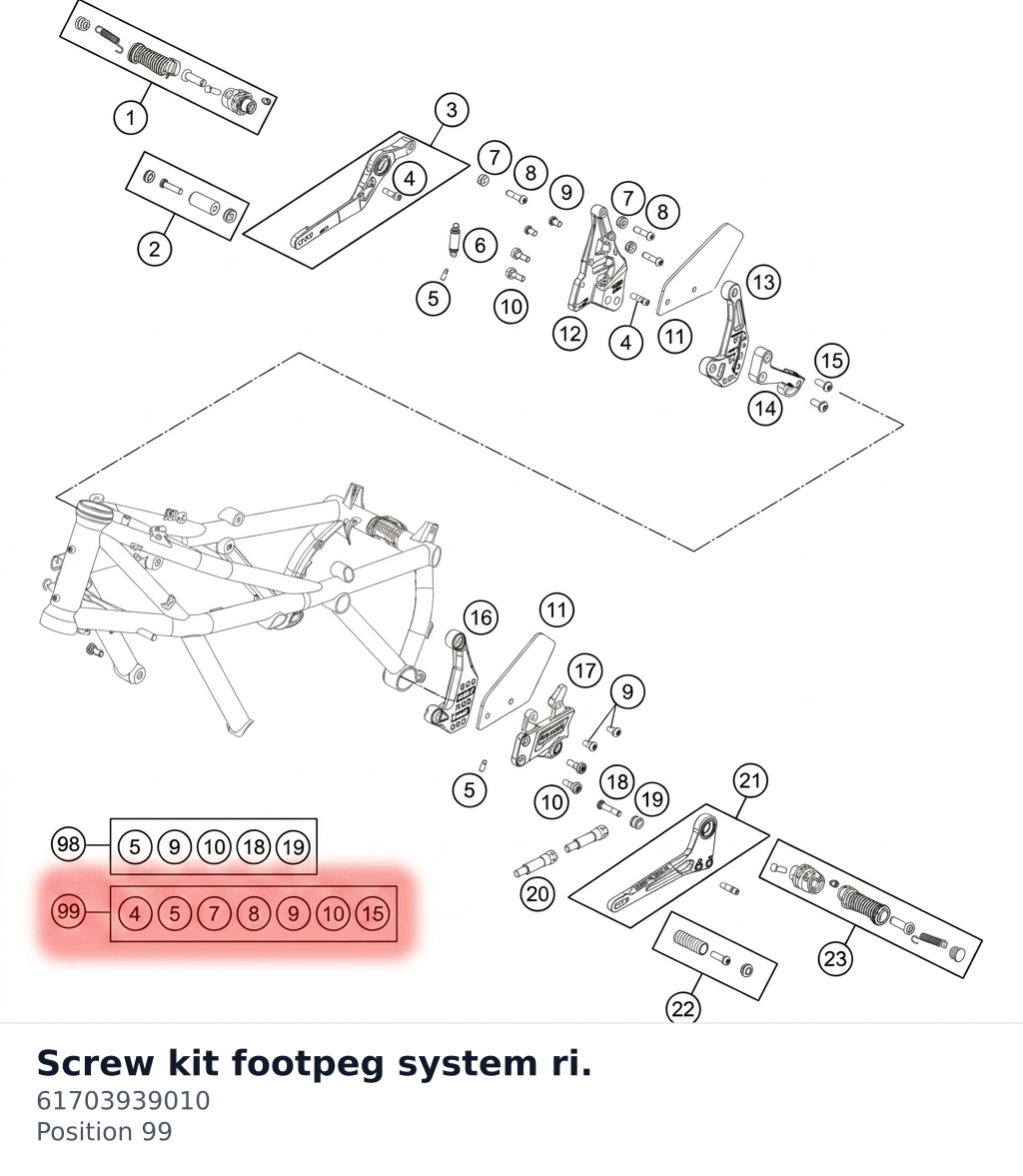 Diagram preview: Screw kit footpeg system ri. (61703939010)
