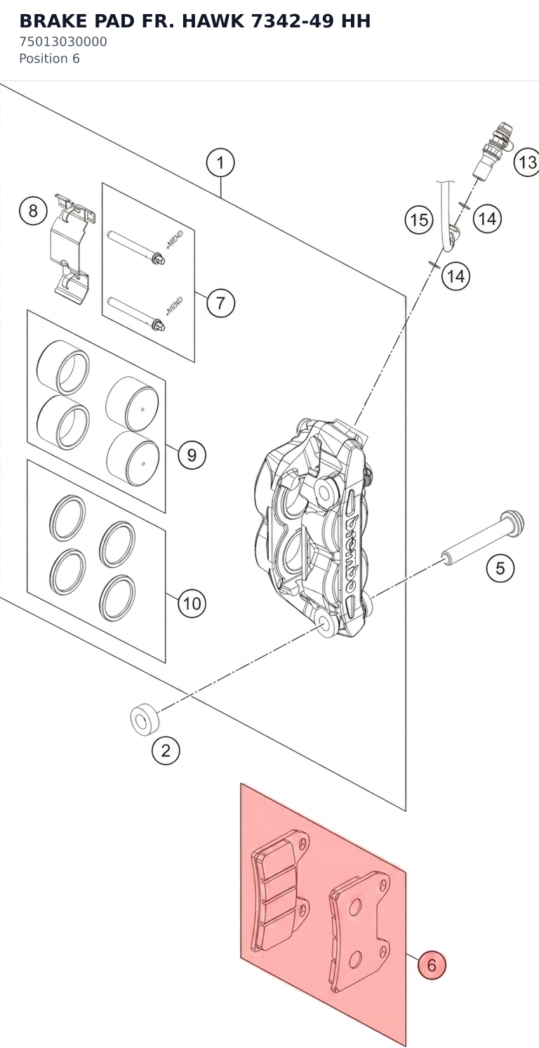 Diagram preview: BRAKE PAD FR. HAWK 7342-49 HH (75013030000)