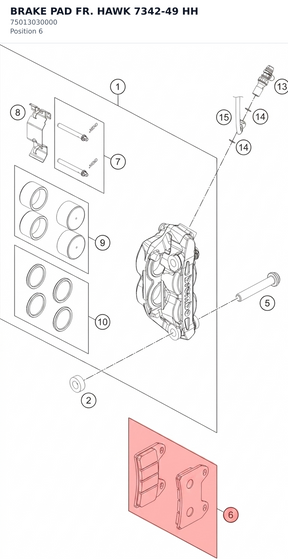 Diagram preview: BRAKE PAD FR. HAWK 7342-49 HH (75013030000)