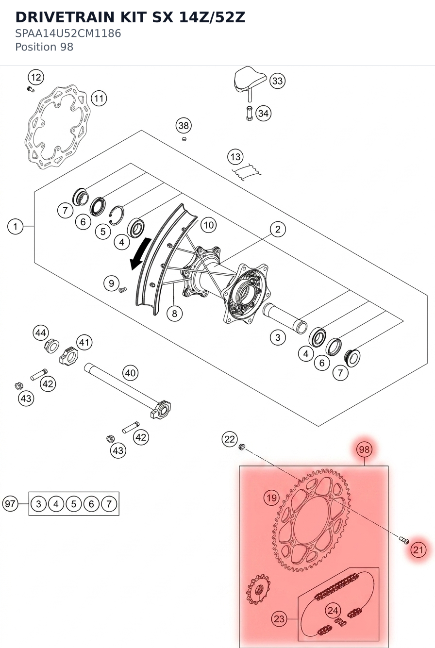 Diagram preview: DRIVETRAIN KIT SX 14Z/52Z (SPAA14U52CM1186)