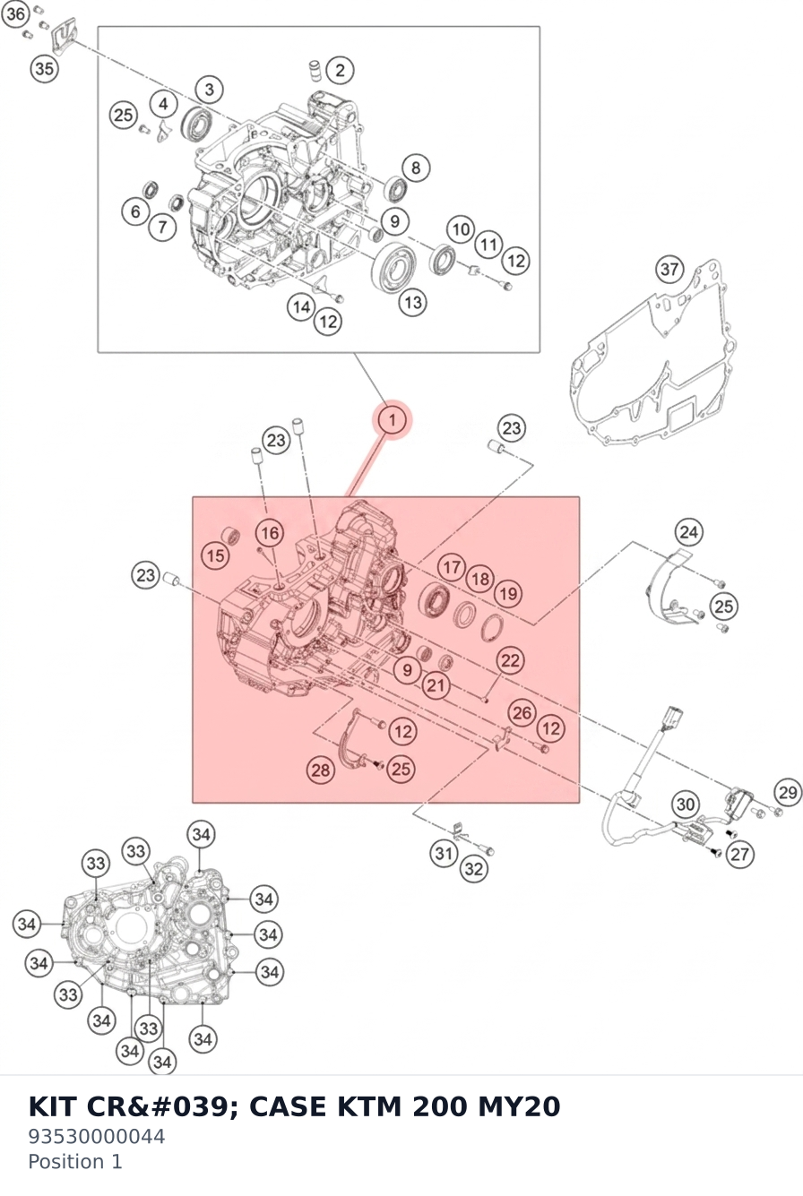 Diagram preview: KIT CR' CASE KTM 200 MY20 (93530000044)