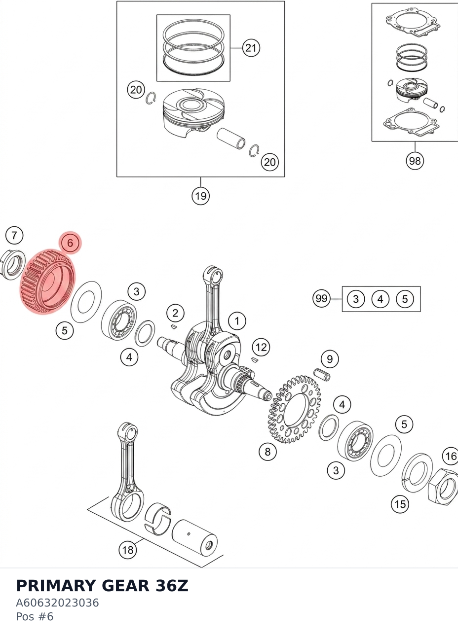 Diagram preview: PRIMARY GEAR 36Z (A60632023036)
