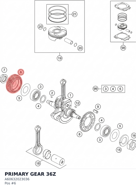 Diagram preview: PRIMARY GEAR 36Z (A60632023036)