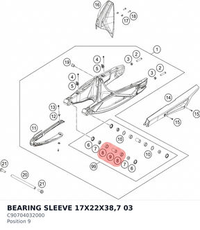 Diagram preview: BEARING SLEEVE 17X22X38,7   03 (C90704032000)