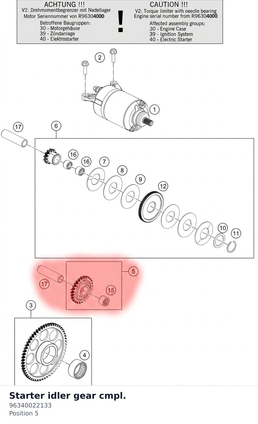 Diagram preview: Starter idler gear cmpl. (96340022133)