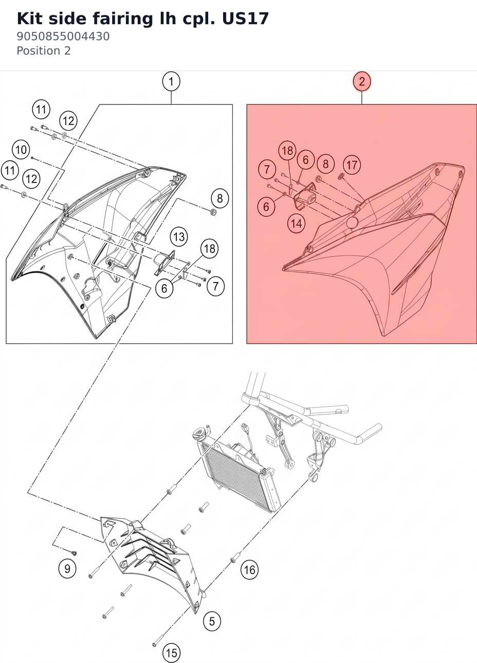 Diagram preview: Kit side fairing lh cpl. US17 (9050855004430)