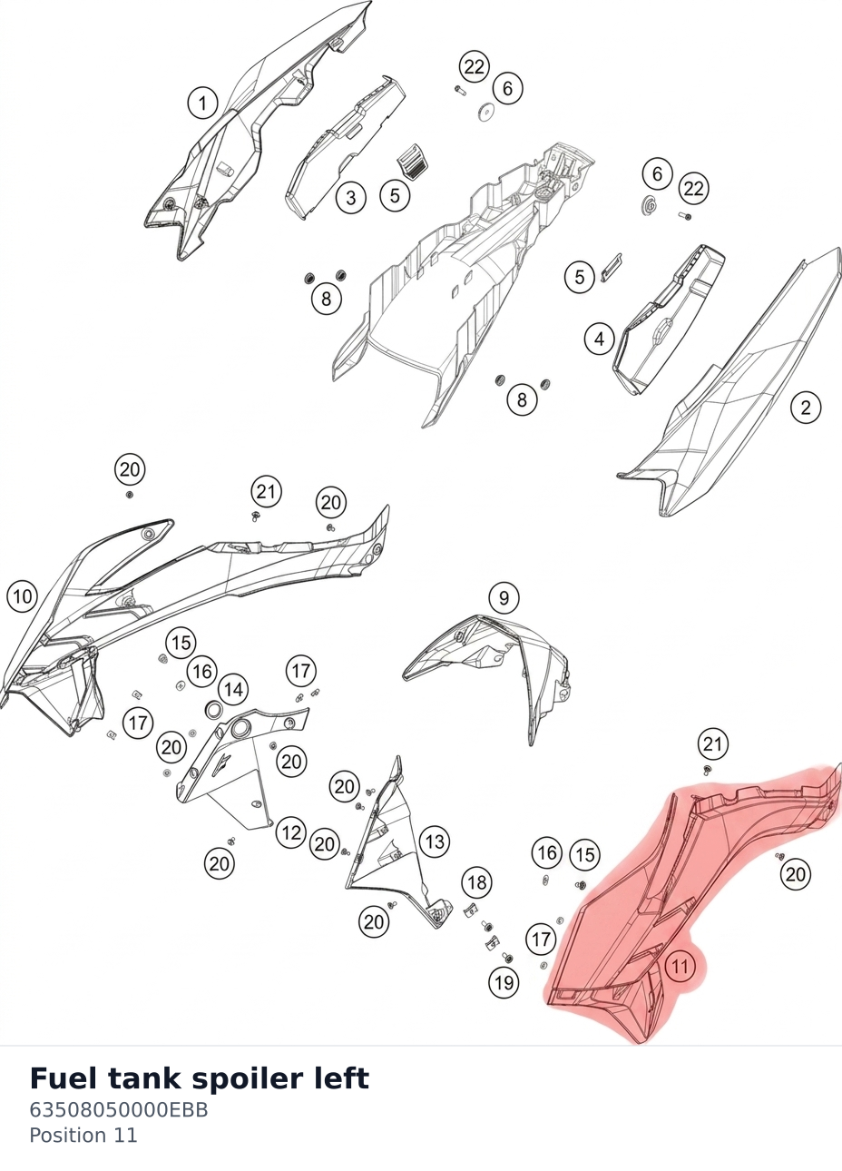 Diagram preview: Fuel tank spoiler left (63508050000EBB)